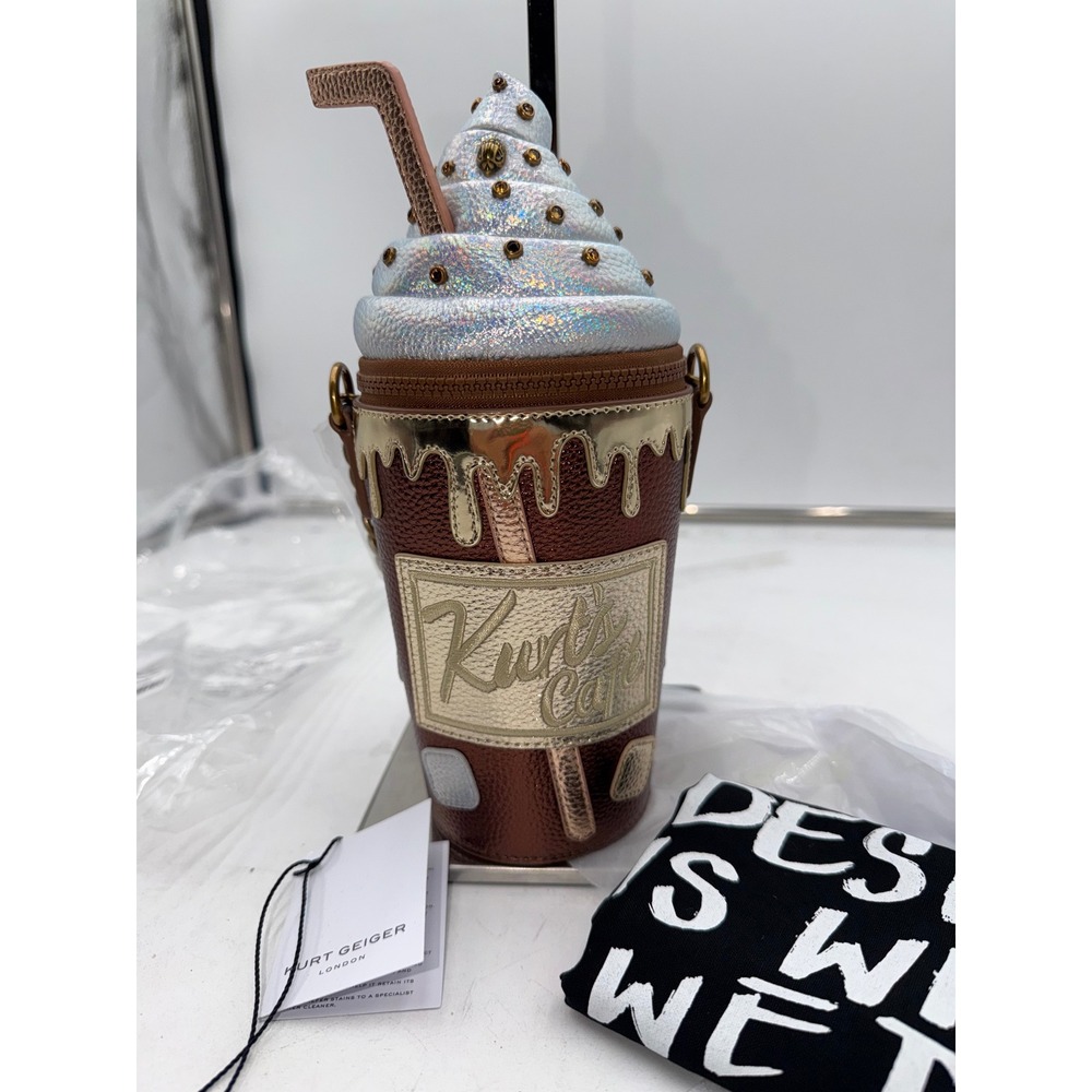 Kurt Geiger London Coffee Cup Bag Brown Gold Novelty Crossbody 9534610979